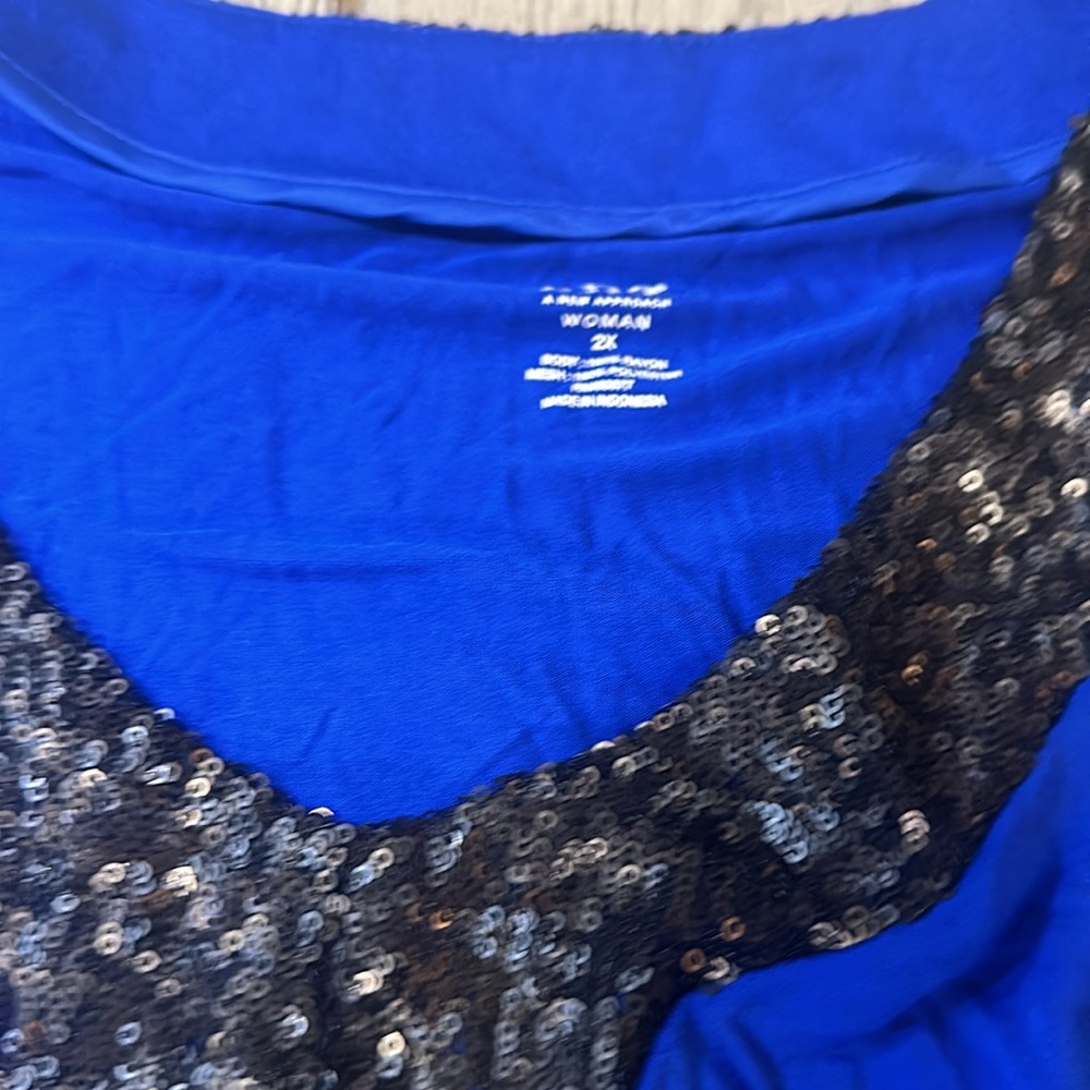 ANA Women’s Colbalt Blue and Black Sequin Dress Tank 2X - Picture 3 of 4